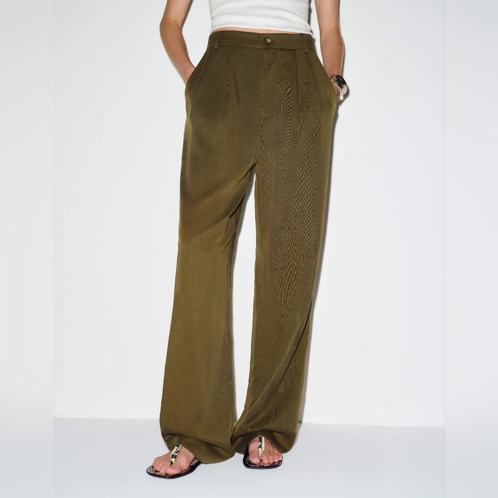 Reformation Mason Pleated High Rise Moss Garden Wide Leg Pants Womens Sz 4